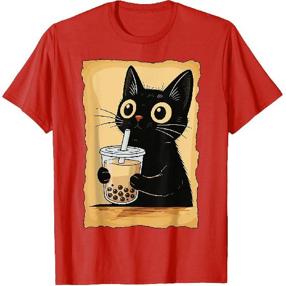 Kawaii Cat Driking Bubble Tea Cute Anime Kitty Slice T-Shirt