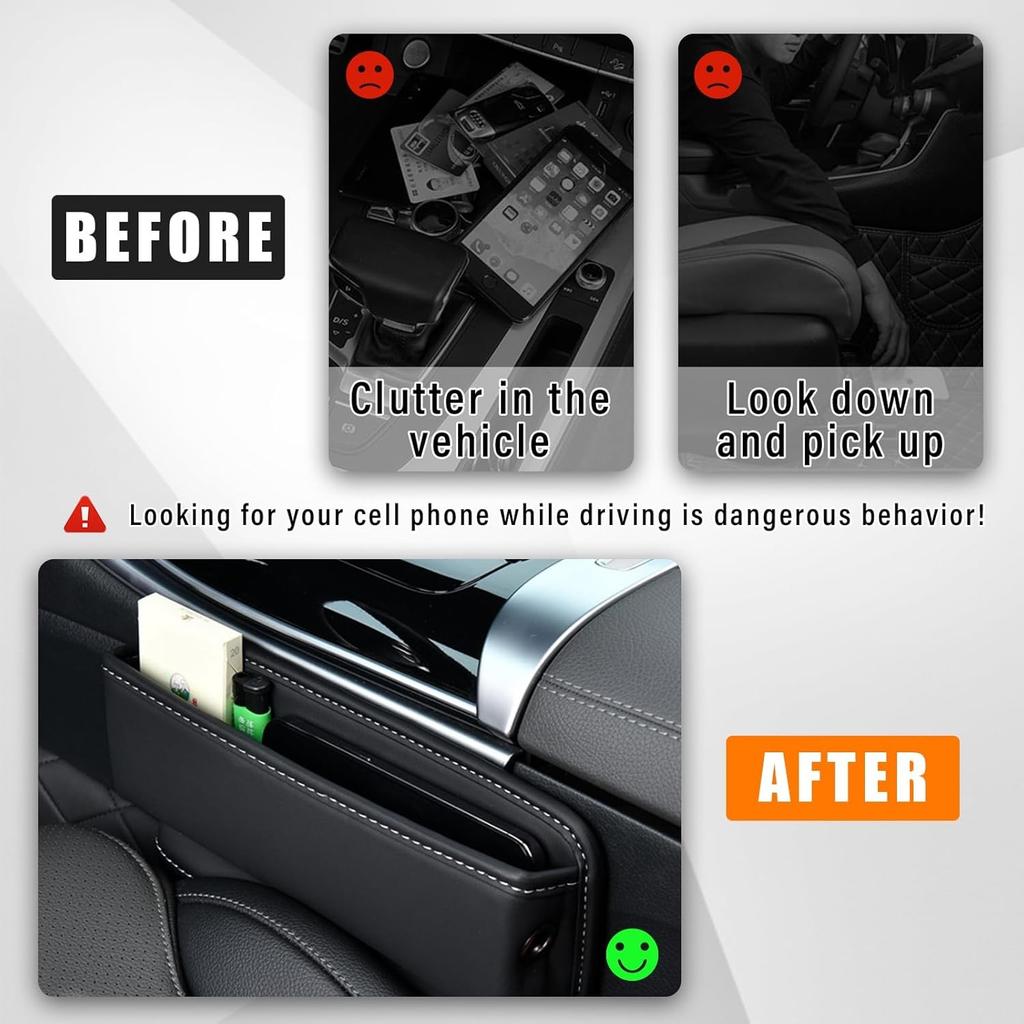 Premium Leather Car Seat Gap Organizer Side Pocket Organizer Black