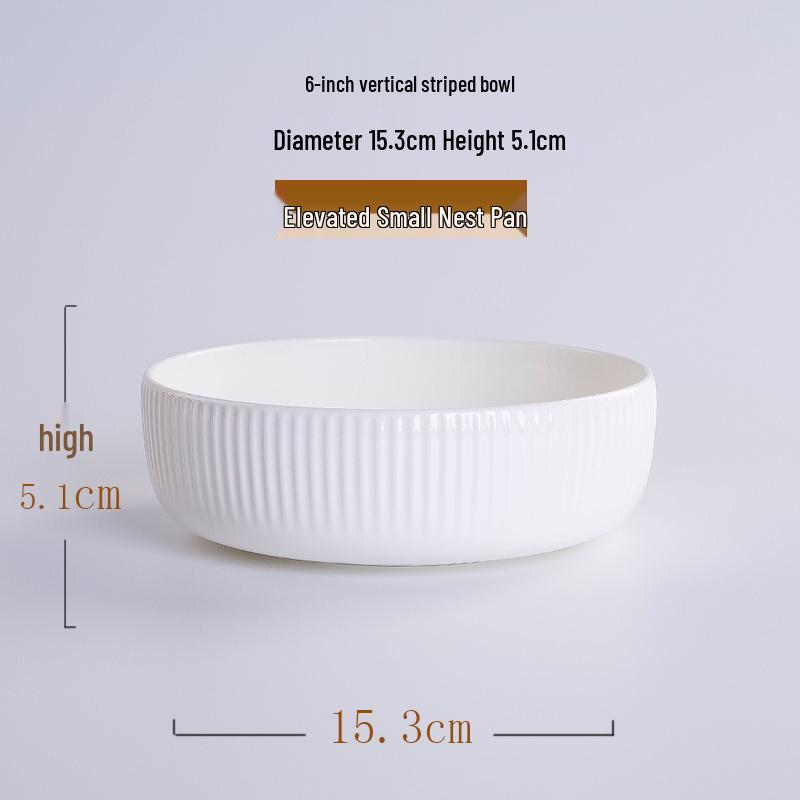 Korean Style White Bone China Vertical Stripe Dish - Shallow & Deep Options