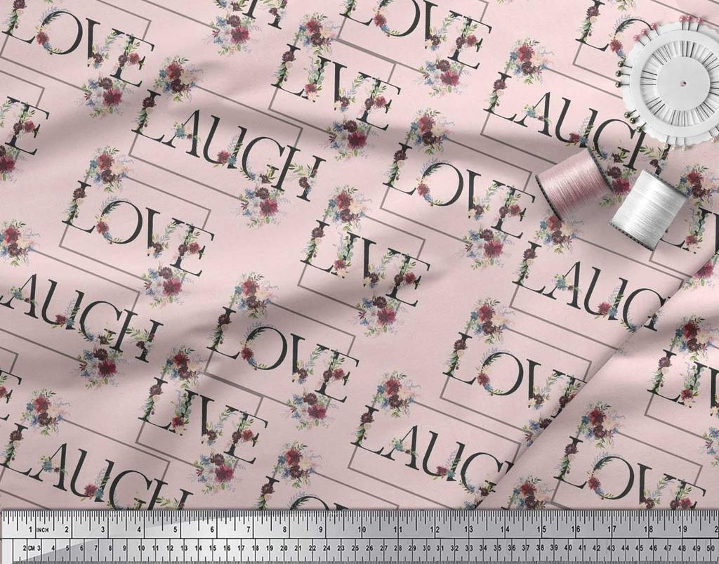 Soimoi Japan Crepe Satin Fabric Floral Love Text Fabric Prints By Metre 42 Inch