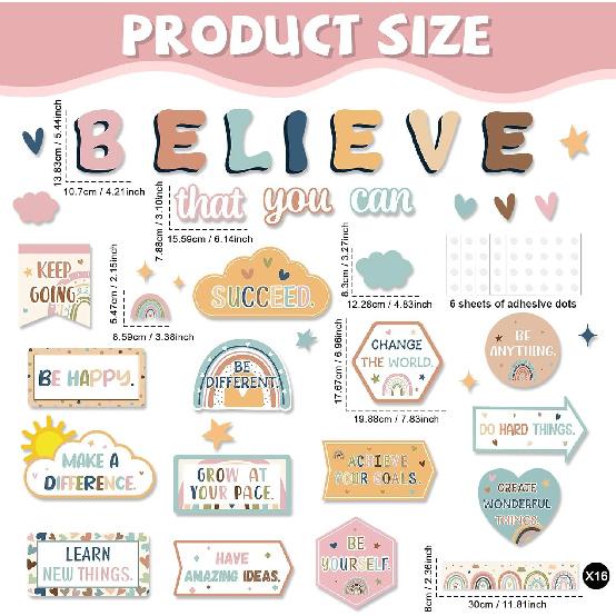 Boho Affirmation Station Bulletin Board Classroom Decorations Set Motivational Rainbow Believe That You Can Paper Cutouts for Welcome Back To School