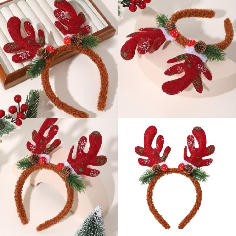Mistletoe Fashionable Antler Head Hoop Eye-catching Hair Ornament Hair Styling Tool for Children Adults Photo Props