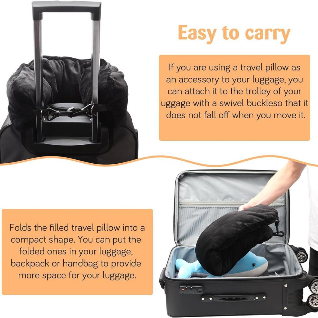 Stuffable Travel Pillow For Extra Luggage Velvet Travel Neck Pillow Storage Bag With Adjustable Fits Up To 3 Days Travel U-Shapes Pillow