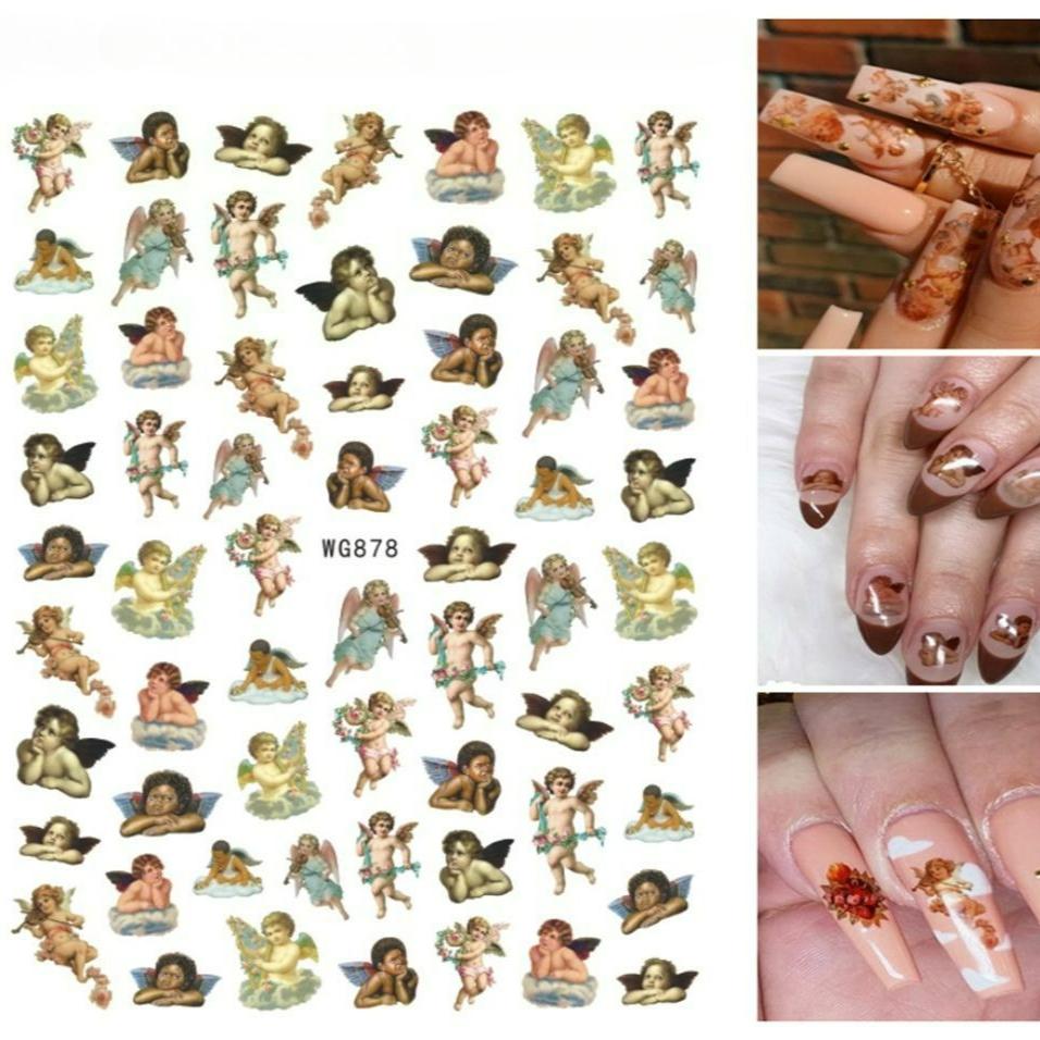 

Наклейки для ногтей с рисунком ангела и цветка, самоклеящиеся наклейки для ногтей с изображением купидона, 3D-советы по дизайну ногтей, украшения для дизайна ногтей, маникюрная пленка WG878