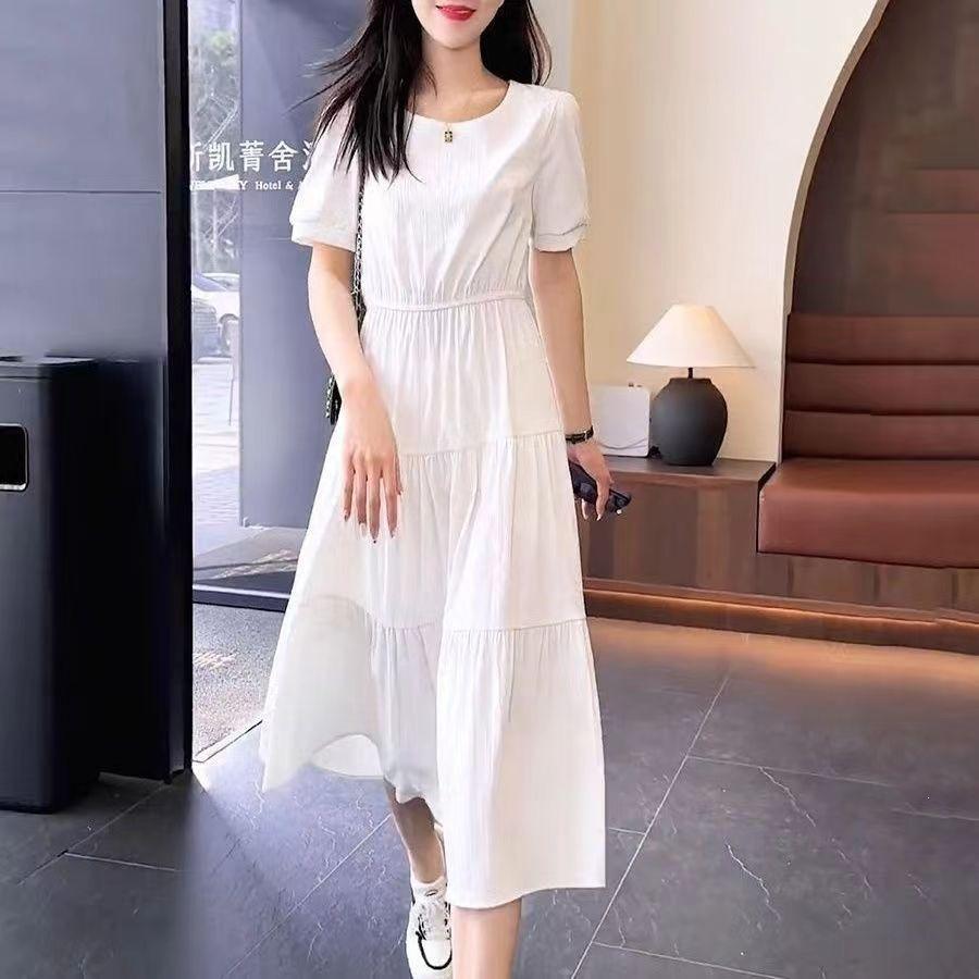 Fashion casual dress women's summer new temperament Korean version waist cover belly thin medium and long a-shaped skirt