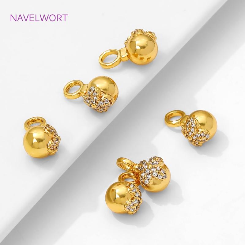 18K Gold Plated Inlaid Zircon Ball Pendant Charms,Brass Decorative Pendants,Charms For Bracelet,DIY Jewelry Making Accessories