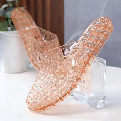 Flat Bottomed Crystal Transparent Slippers for Women's Jelly Plastic Shoes Hollow Out Indoor and Outdoor Summer Anti Slip Slippers