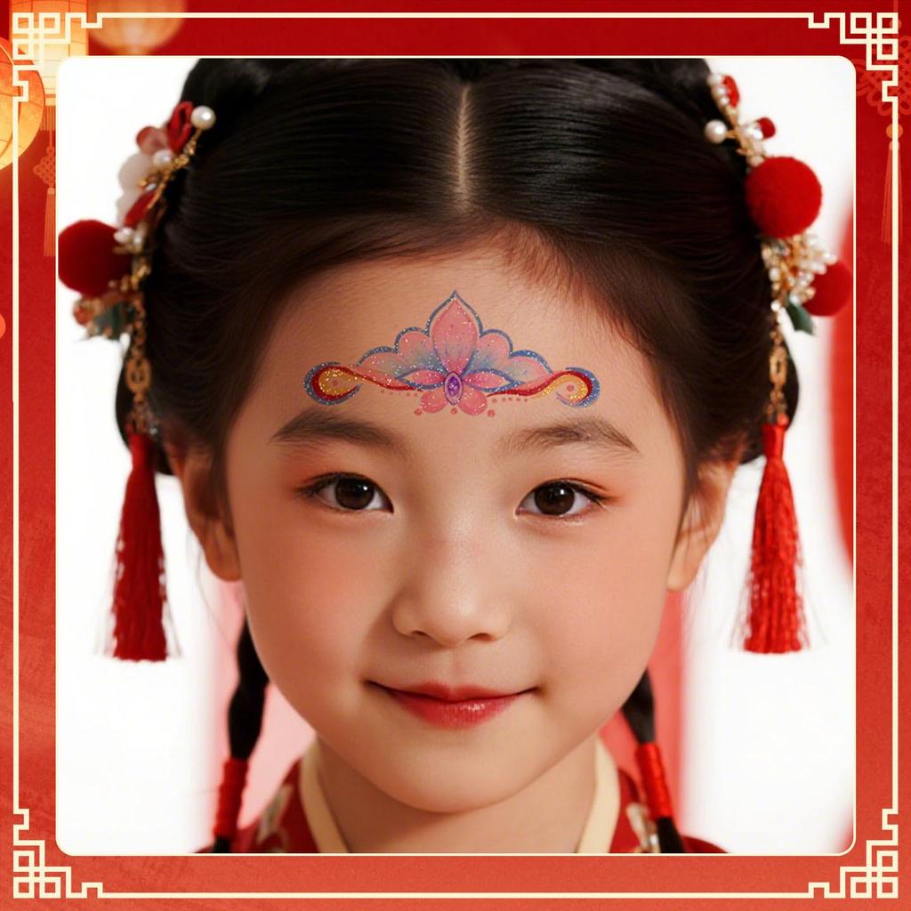2026 Year of the Horse Non-toxic Glitter Tattoo Stickers for Kids: Colorful Face and Forehead Designs