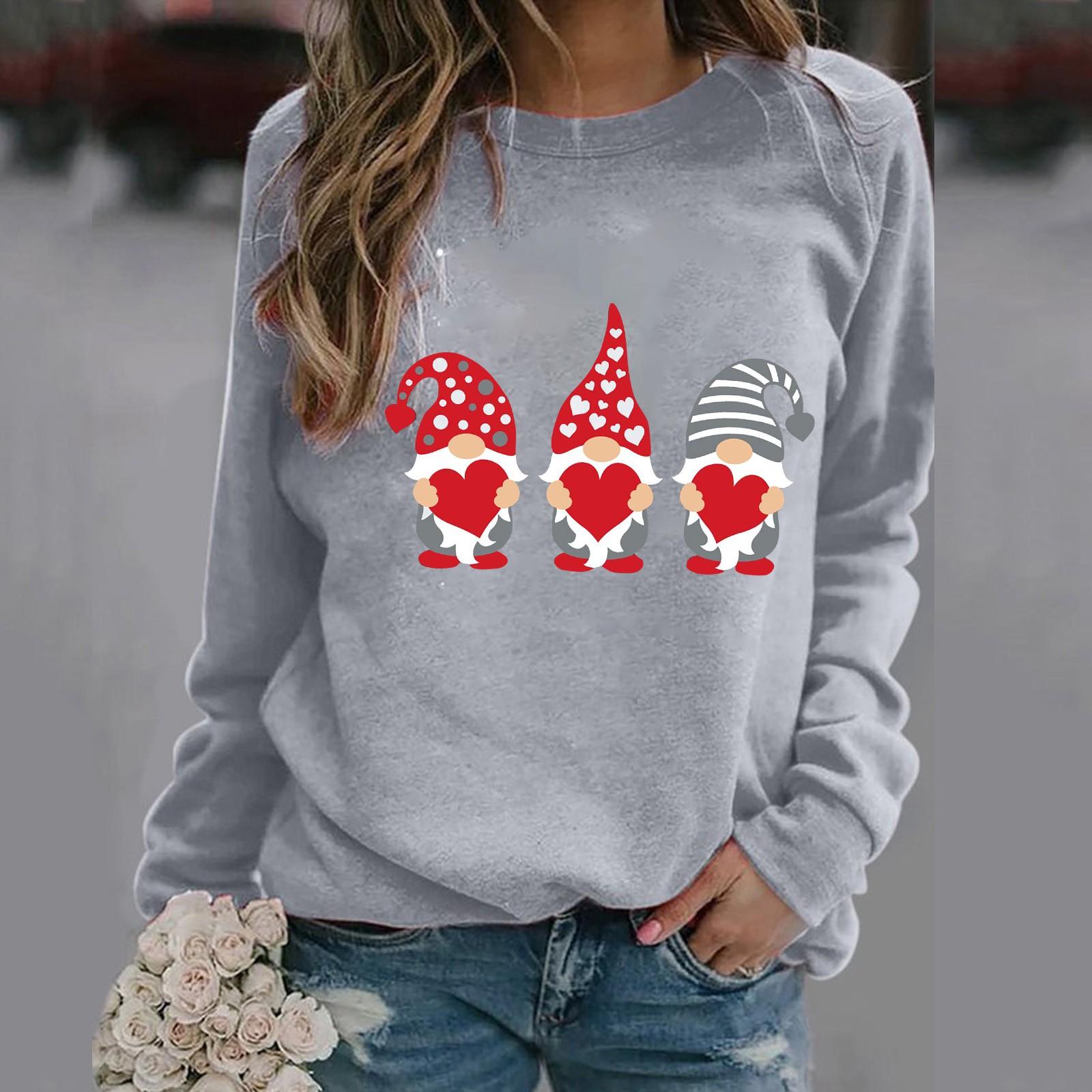 

Модный женский свободный свитер с принтом ко Дню святого Валентина, круглым вырезом и длинными рукавами XL