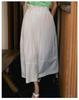 Women's White Pleated Midi Skirt - Minimalist A-line Style with Elastic Waist