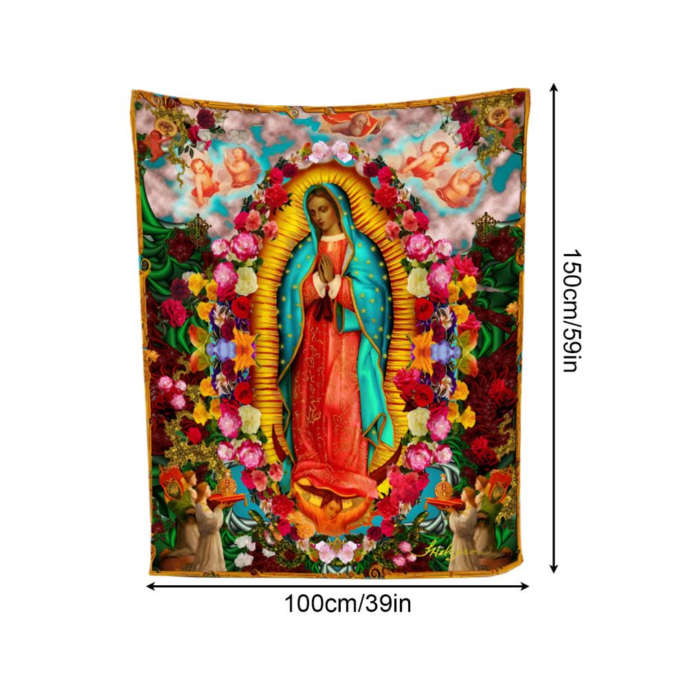 

Virgin Mary Blanket 150x100cm Warm Couch Throws Prayer Christian Blanket for Homeowners Collectors Adults Living Room Sofa Bed