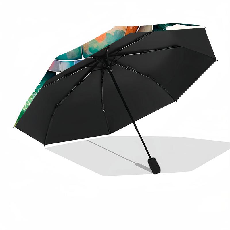 Watercolor Turtle Garden Compact Travel Automatic Umbrella with 8-Rib Foldable Design Travel Essential Compact Folding Umbrella Stylish Gift for Women
