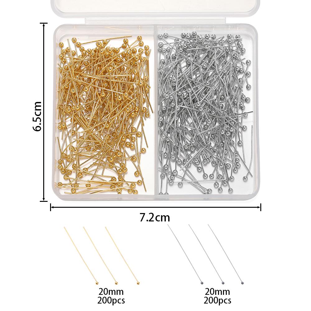 400pcs/Box 20mm Flat/Eyes/Ball Head Pins Needles Headpins Connector for Earrings Bracelet Pendant Jewelry Making Accessories