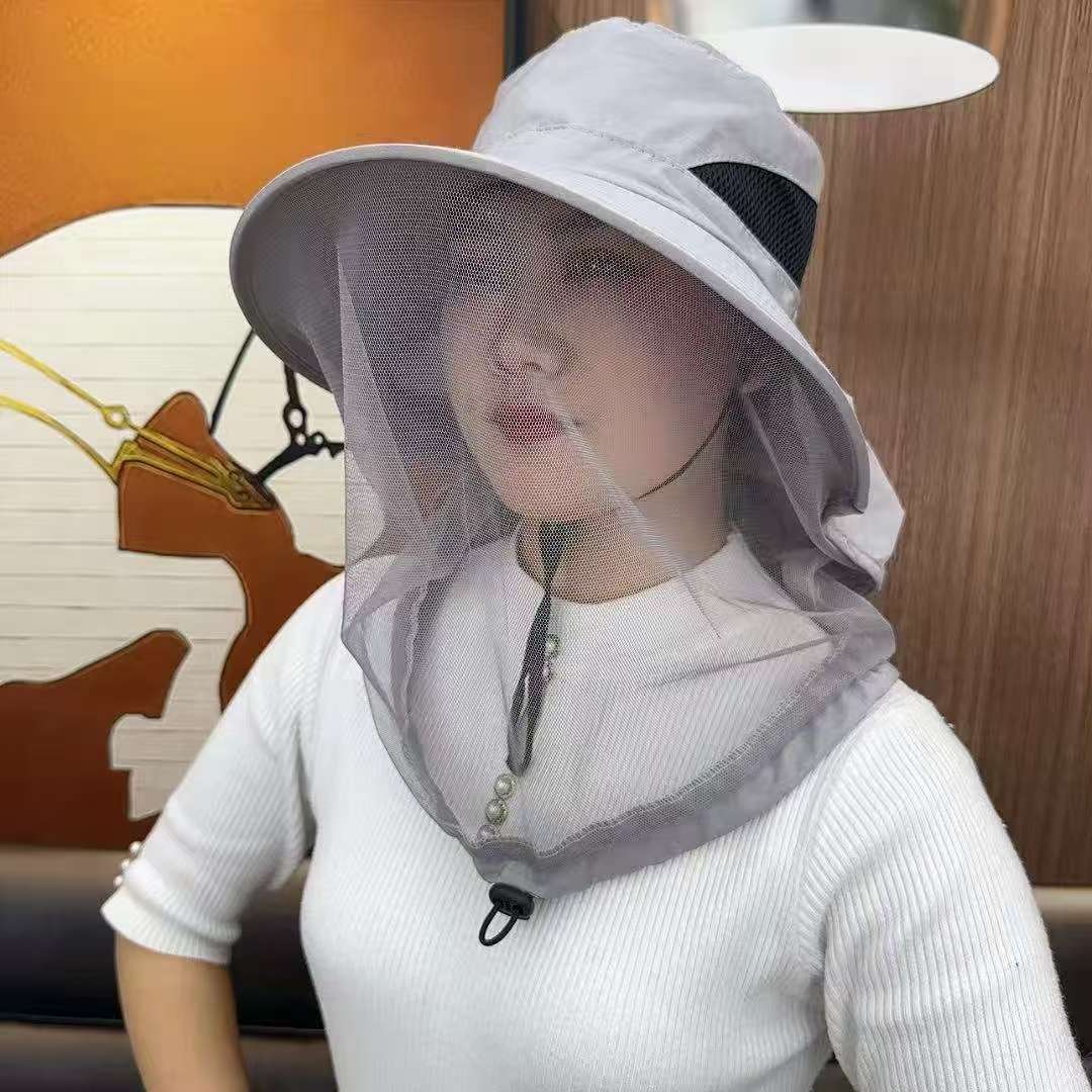 

Summer mesh cap, thin breathable sunscreen veil, integrated anti-mosquito neck guard, men s and women s shawl hats, camping sun hats