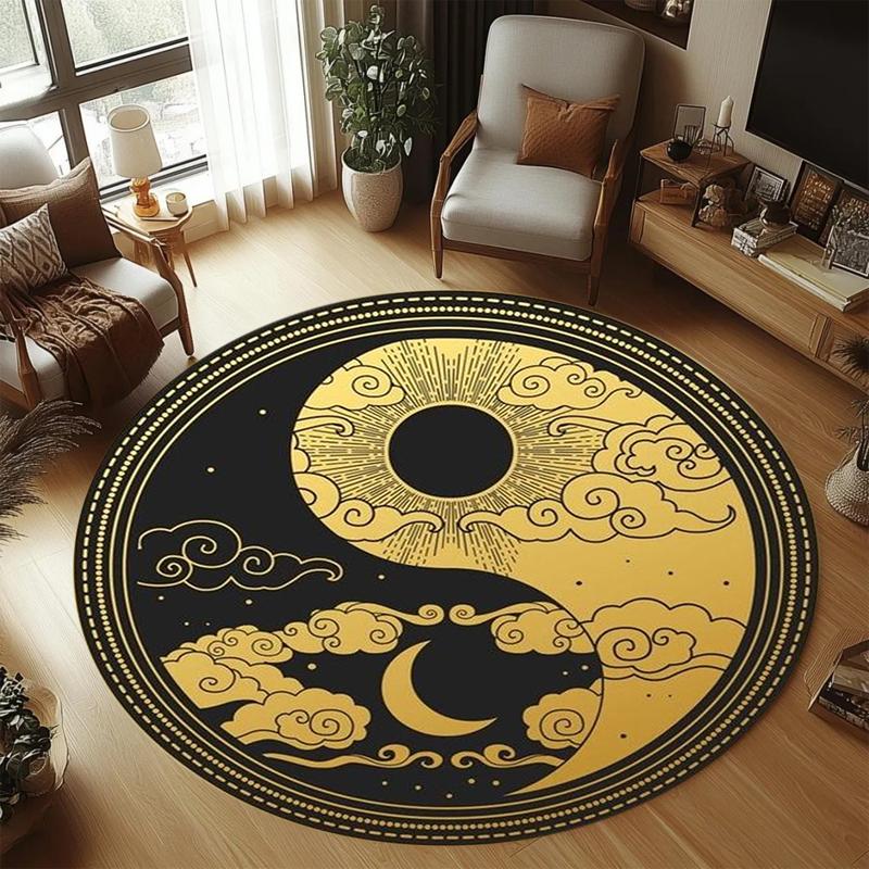 

Chinese Style Tai Chi Circular Carpet Black and White Tai Chi Printed Entrance Doormat Living Room Bedroom Decoration Carpet 100cm x 100cm