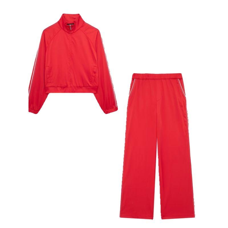 Kaslead New Arrival Women's Clothing Fashion Style Contrast Color Silk Satin Jacket Outwear Pants 2010730 7385418