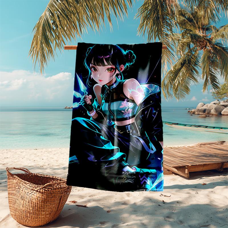 proof beach towel with Demon Hunter pattern - soft,absorbent,quick-drying,machine washable - perfect for swimming,camping,bathing
