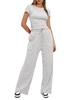 2024 Solid Color Casual Set: Ruffle Sleeve Top & High Waist Wide-Leg Pants Sportswear