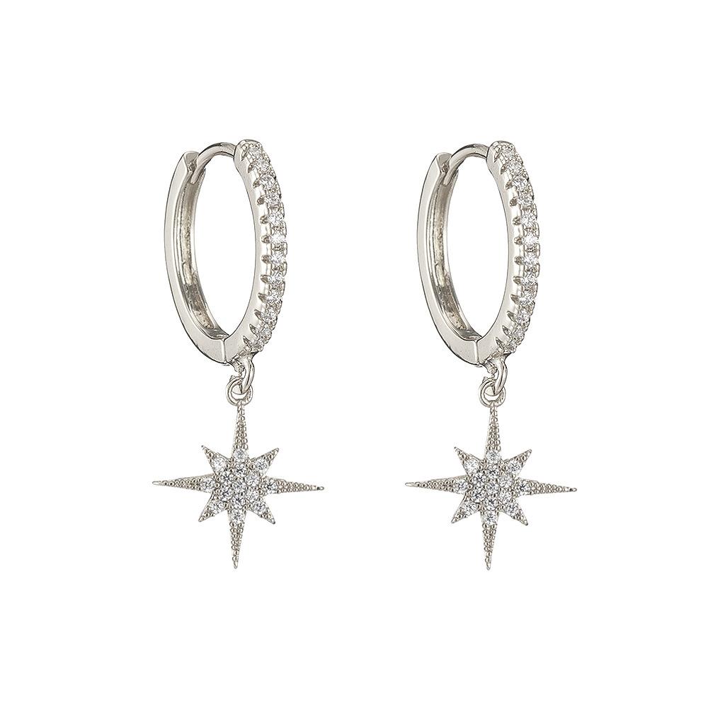 Delicate Silver Cubic Zircon Star & Moon Drop Pendant Hoop Earrings for Women Trendy Wedding Earring Jewelry Gifts