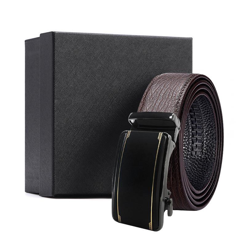 Business brauner Wasserwellen-Gürtel Geschenkbox erste Schicht Rindsleder Legierungs-Schnallenkopf Geschenk High-End Automatik-Schnallen-Set