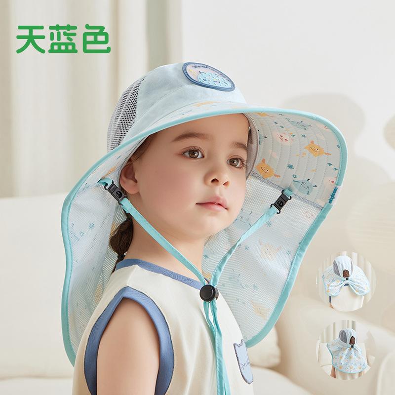 Kinderhut Cartoon niedlich Visor Jungen und Mädchen Outdoor Reise Sonnenschutzhut große Krempe Schal atmungsaktiver Fischerhut
