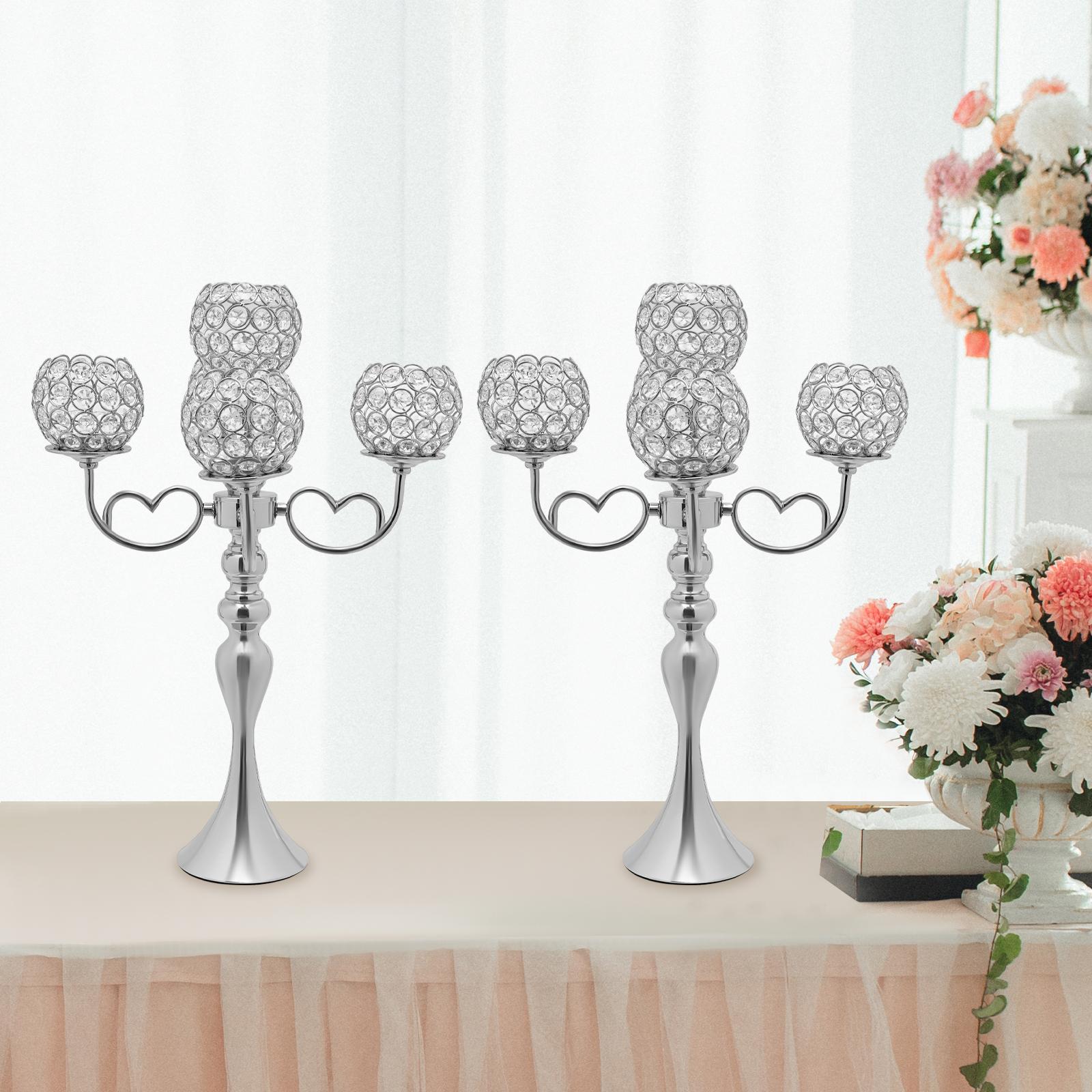 

2 Pack 5-Arm Crystal Candelabra Centerpiece, 21.5 In Tall Silver Candle Holder, Elegant Table Candelabra Stand for Dining Table 2pcs срібний