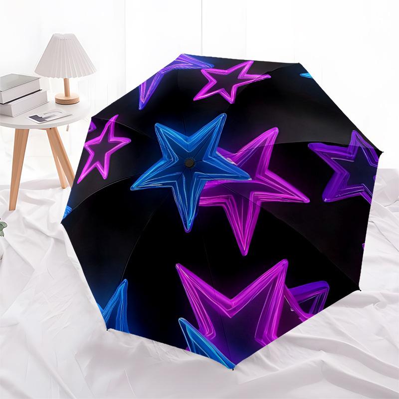 1pc Neon Stars Automatic Open/Close Umbrella, Compact Travel Umbrella, 8-Rib Sturdy Frame - Ideal Gift for Friends Yy251118017