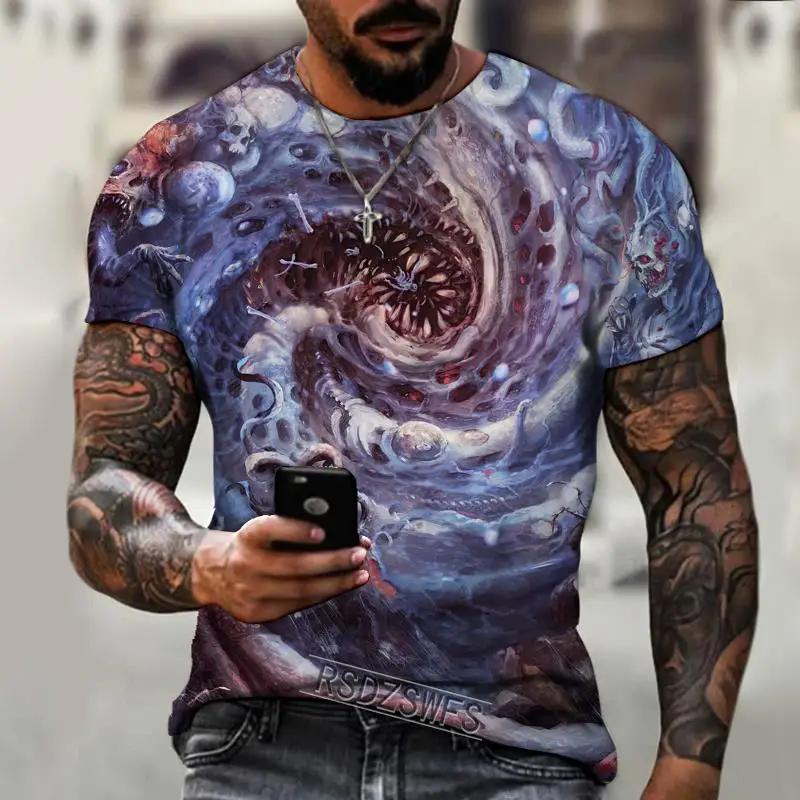 Summer new men's T-shirt 3D printed T-shirt God's Eye mysterious space short sleeved fashion trend plus size top