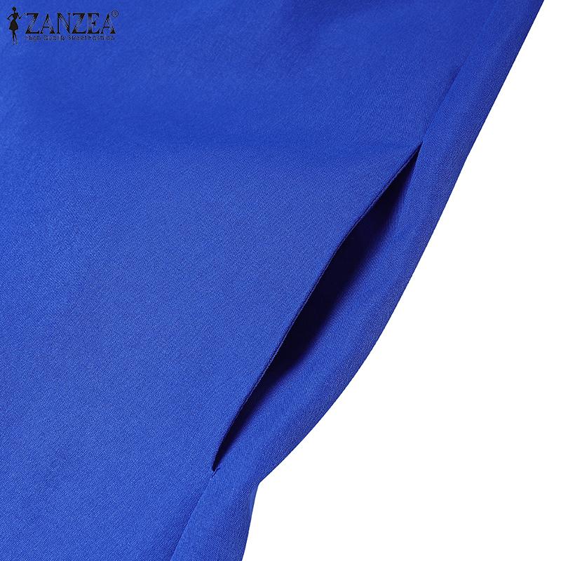 ZANZEA Women Casual Turn Down Collar Loose Short Sleeve Shirt Dress