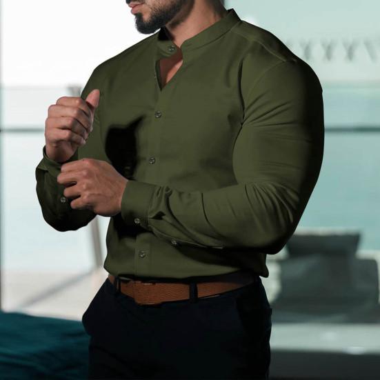 Pánská podzimní košile Slim Fit knoflíková stojáček jednobarevná jednořadá měkký kardigan formální business pánské topy do práce