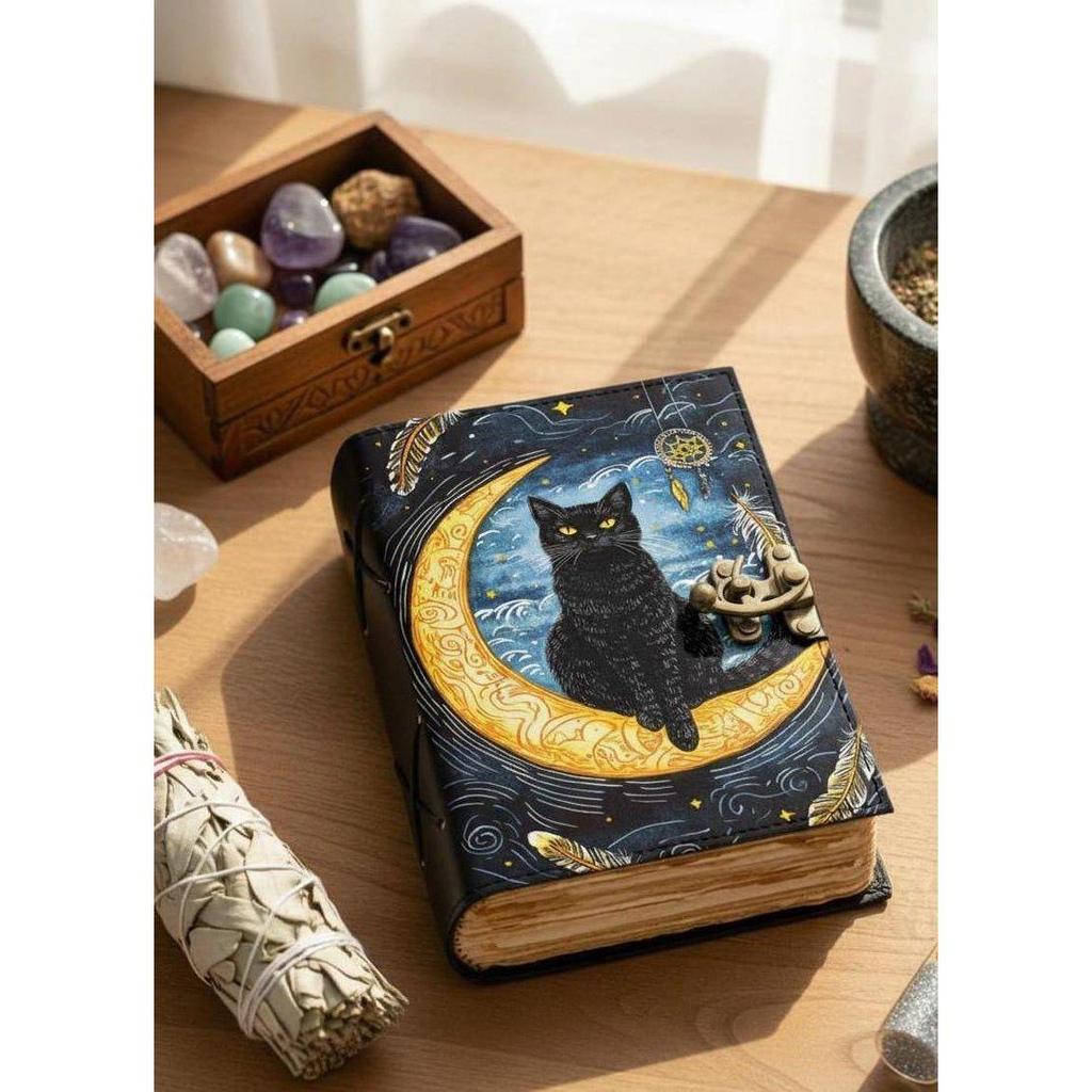 Mystical Cat Journal: Faux Leather Book of Shadows with Deckle Edge Pages, Songwriter Journal