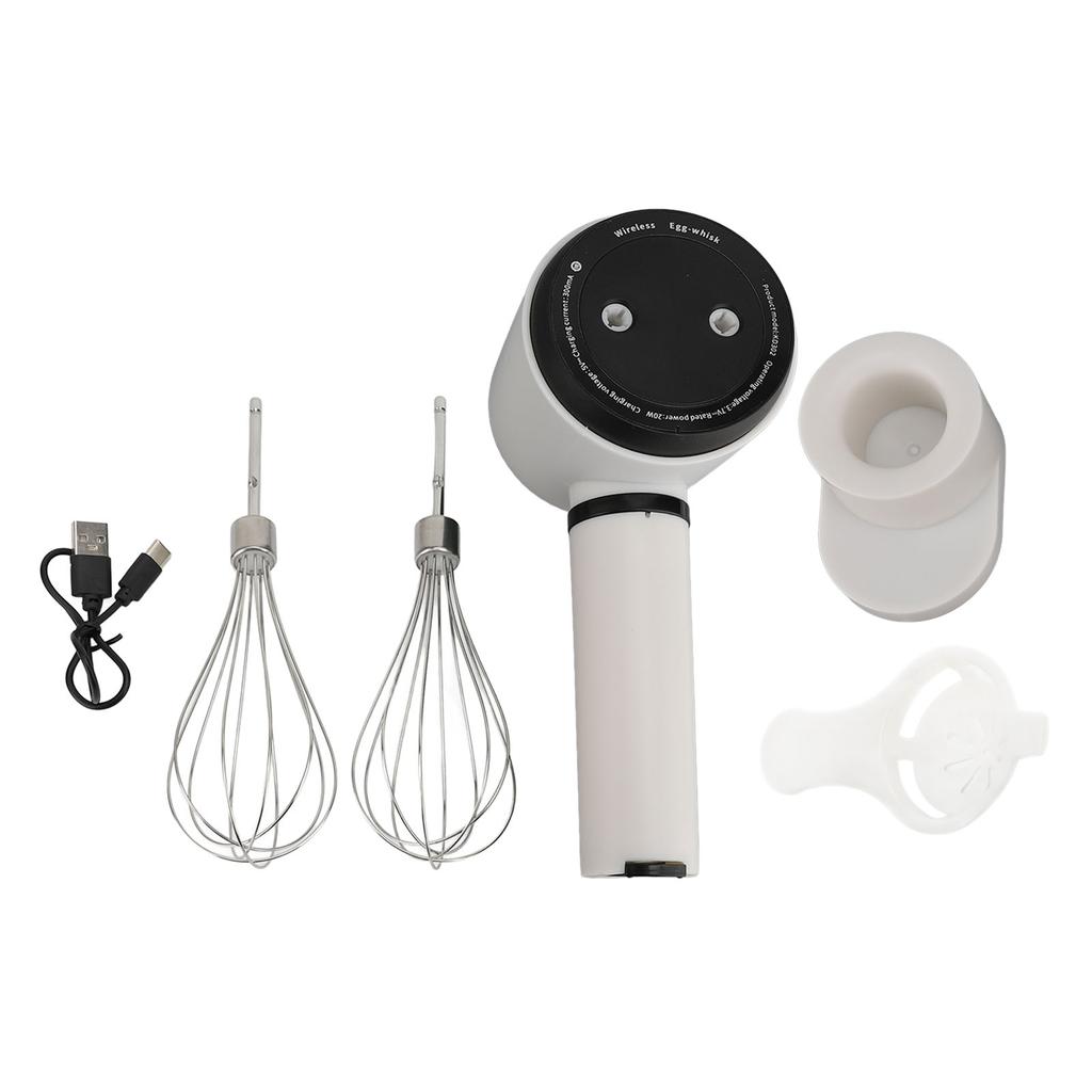 Electric Hand Mixer Dual Head Stainless Steel USB Rechargeable Low Speed Cordless Electric Hand Whisk for Baking Kitchen