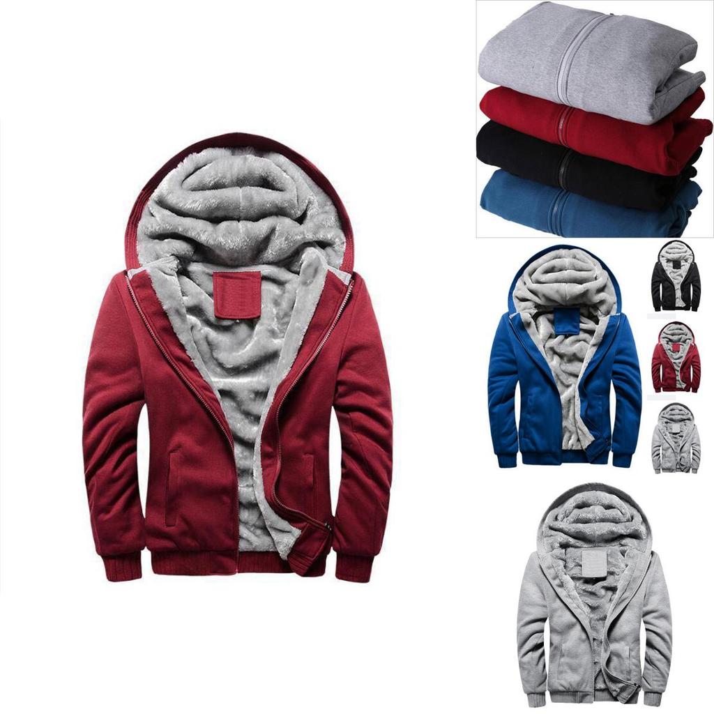 Premium Quality Men's Casual Jacket Coat Hoodie Fleece Thick Hooded Zipper Winter Warm Outwear