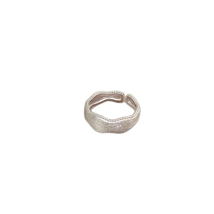 S925 Sterling Silver Brushed Bead Edge Ring for Women - Japanese & Korean Minimalist Design