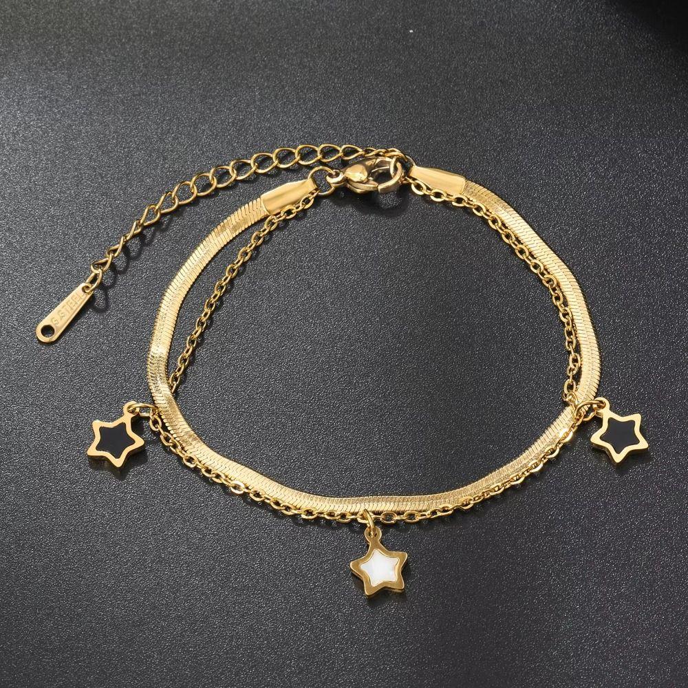 Double-Layered Star Charm Bracelet Titanium Steel Double Clavicle Chain for Women