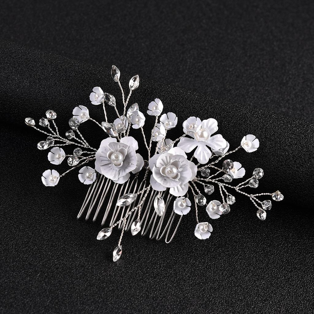 Europe and America Cross Border Bridal Wedding Headdress Flower White Spray Hair Comb Hairpin 3 Pieces Set Accessories
