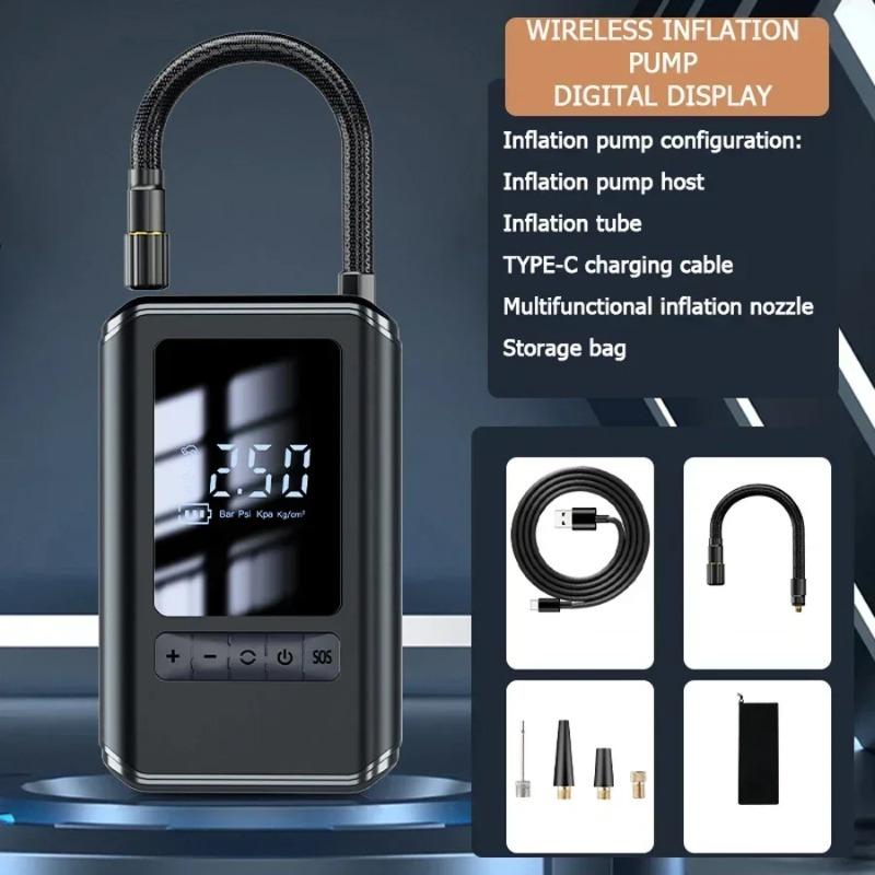 Digital display air pump, handheld self-pushing electric mini tire pump, handheld wireless digital display charging pump