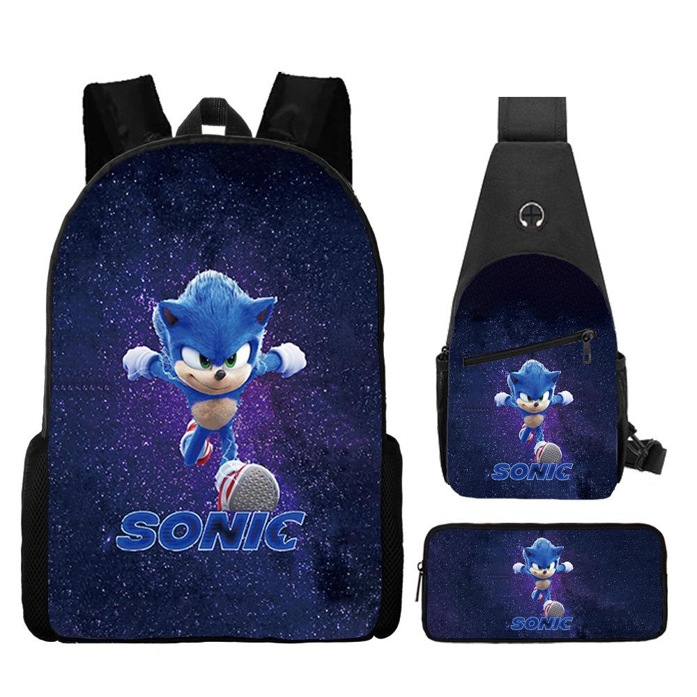 Backpack, Primary School Student Animation Schoolbag, Cartoon Backpack, Satchel, Pencil Bag, Three-Piece Set.
