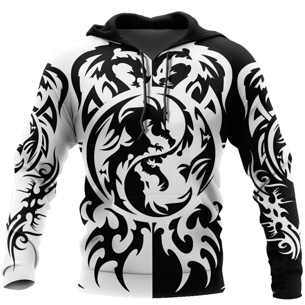 Herren-Hoodie mit chinesischem Drachen-Print, Mode 3D-Drachenmuster, neues Sweatshirt, Hip Hop Harajuku, übergroßer Pullover, Herrenbekleidung