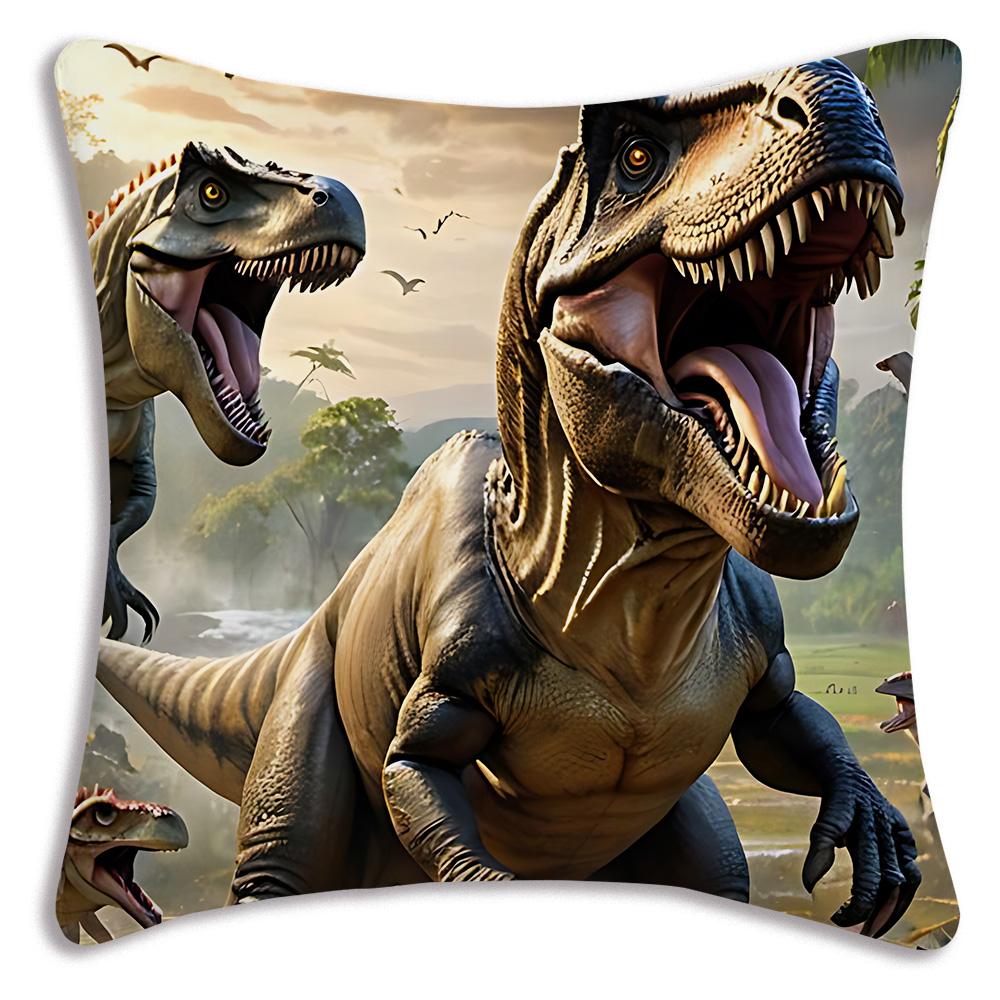 Cute Dinosaur Jurassic P-Park Pillow Covers Cartoon Sofa Decorative Home Double-sided Printing Short Plush Cute Cushion Cover