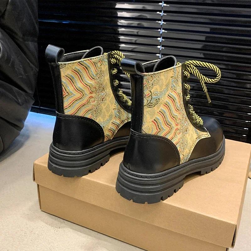 

Женские модные ботинки на шнуровке, на среднем каблуке, водонепроницаемые ботильоны на платформе для женщин, подходят для весны и осени, для улицы, новые 42