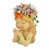 Vase petite fille et colombe en faience 15 x 16 cm beige