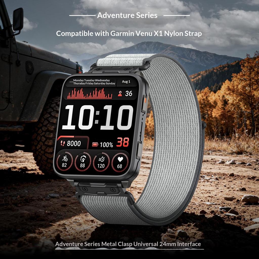 For Garmin Venu X1 Nylon Loop Strap with Metal Connector Quick Release Breathable Watch Band