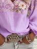 Retro western-style printed lantern sleeves, V-neck women's long-sleeved shirt, suitable for all seasons