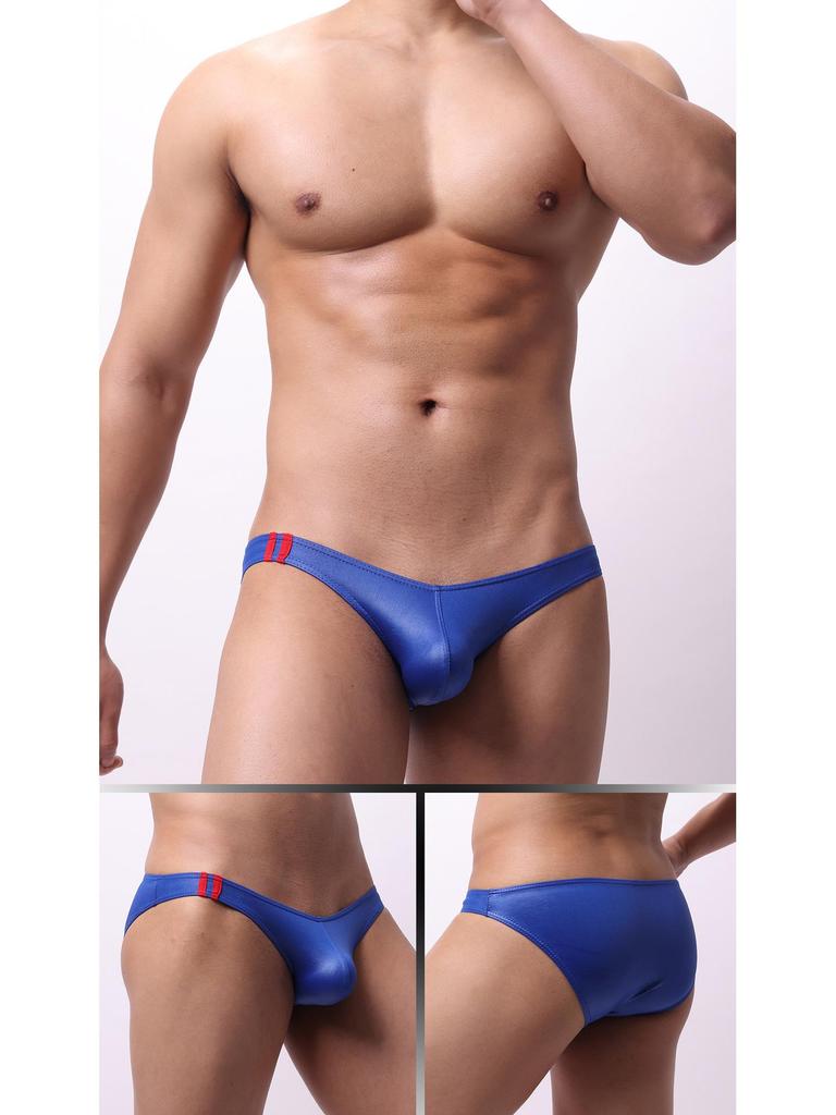 Cuecas Masculinas de Cintura Média-Baixa com Aparência de Seda e Couro para Performance em Boate (Estilo E-034)