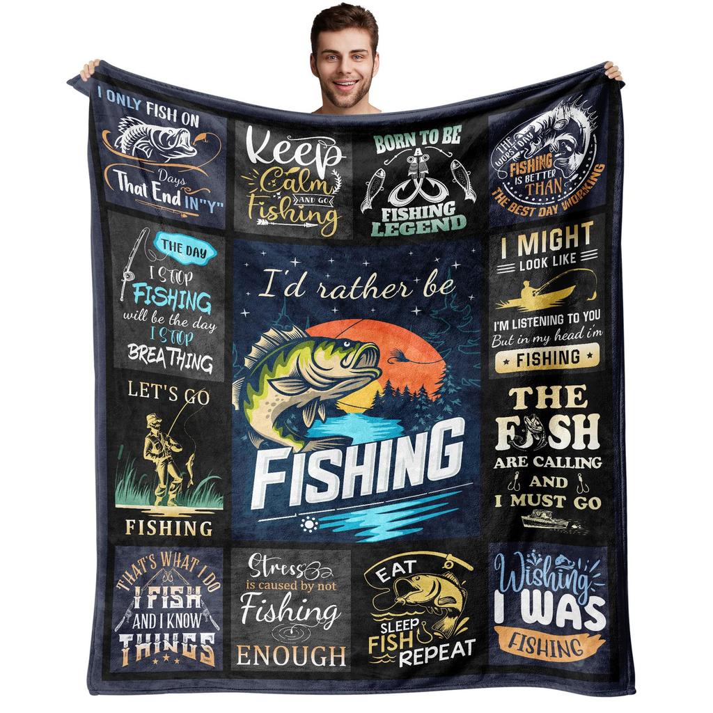 Fish Print Blanket Gift For Fishing Lovers Flannel Blanket Sofa Blanket