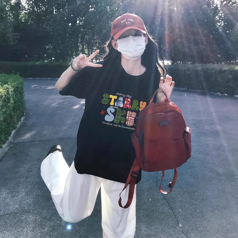 Korean Style 100% Cotton Petite Women’s Loose Short-Sleeved T-Shirt M