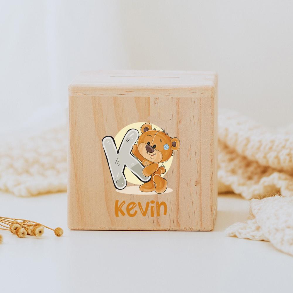 Personalized Money Box Initial with Name Wooden Money Boxes Child Coin Bank Birthday Holiday Gifts for Kids Coin Collection Case