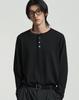 WORK ON BODY OFF Three-Button Semi-Overfit Henley Neck Long Sleeve [Black]