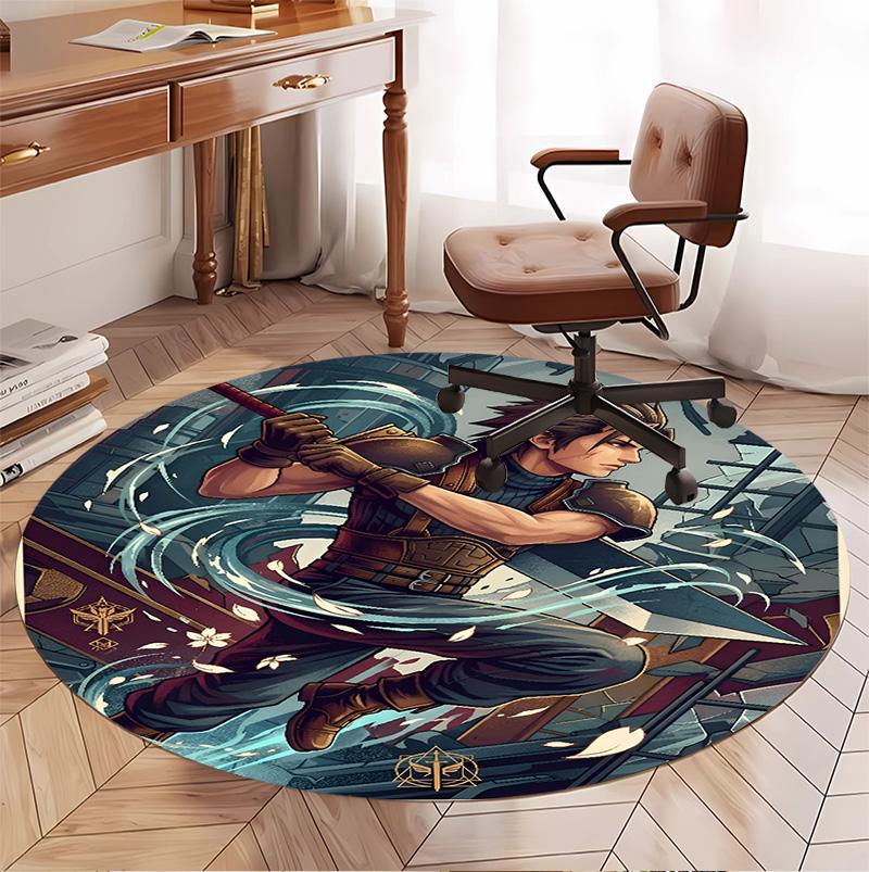 Final Fantasy Pattern Round Rug, Indoor/Outdoor Mat, for Picnic, Gameroom, Bedroom, Office, Living Room, Home Decor Carpet, Birthday Gift